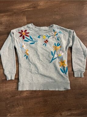 Hanna Andersson Gray Sweatshirt with Blue and Yellow Floral Embroidery